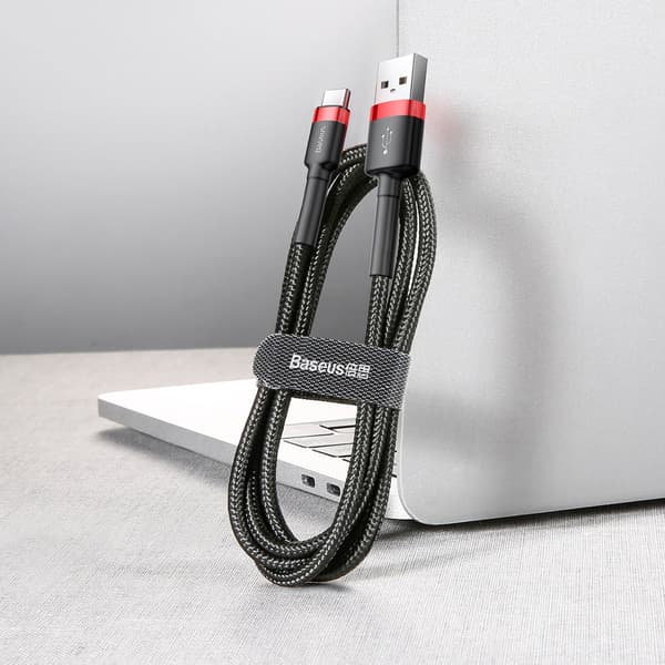 Slitstark nylonkabel USB-kabel - USB-C QC3.0 3A 0.5M svart och röd