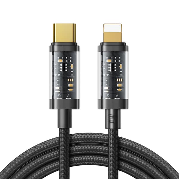 Punottu kaapeli iPhonelle USB-C - Lightning PD 20W 1,2m musta