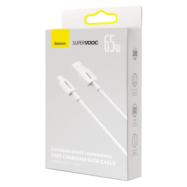 Superior Series SUPERVOOC USB-A till USB-C-kabel 65W 1m vit