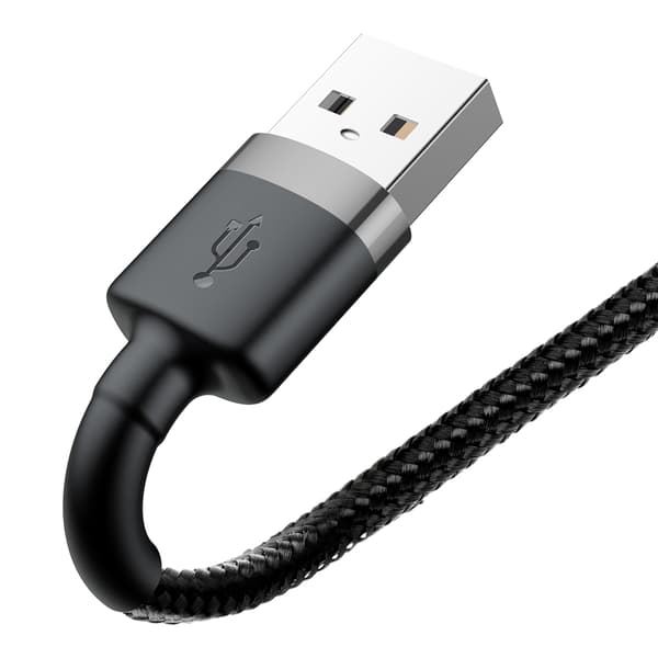Holdbart flettet kabel til iPhone USB - Lightning QC3.0 2.4A 1m sort-grå