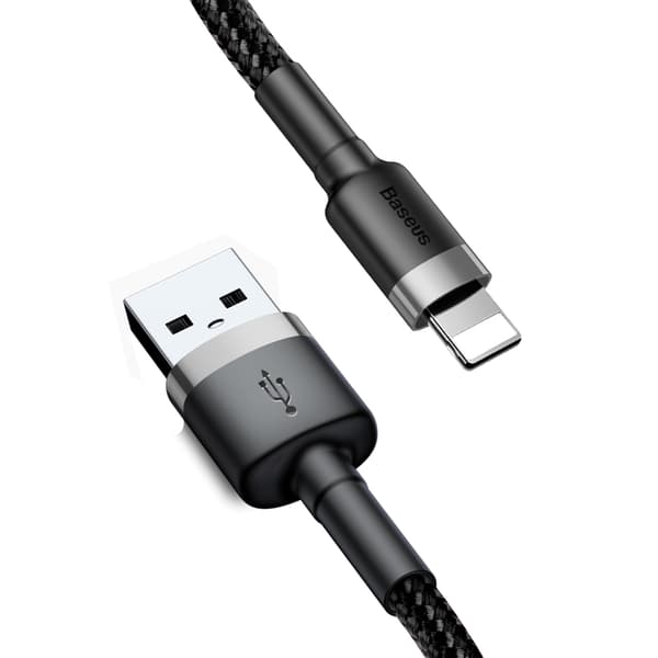 Holdbart flettet kabel til iPhone USB - Lightning QC3.0 2.4A 1m sort-grå