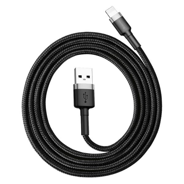 Holdbart flettet kabel til iPhone USB - Lightning QC3.0 2.4A 1m sort-grå