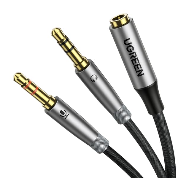 AUX-kabeldelare 3,5 mm hona för hörlurar och mikrofonhane 20 cm svart