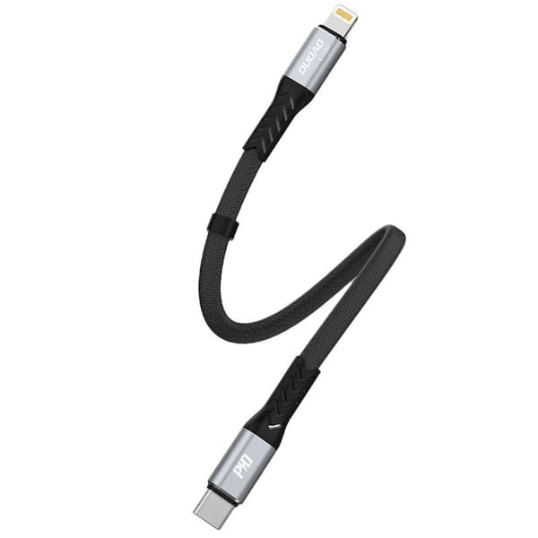 Kort fladt kabel til iPhone USB-C - Lightning L10P PD 20W 23cm sort