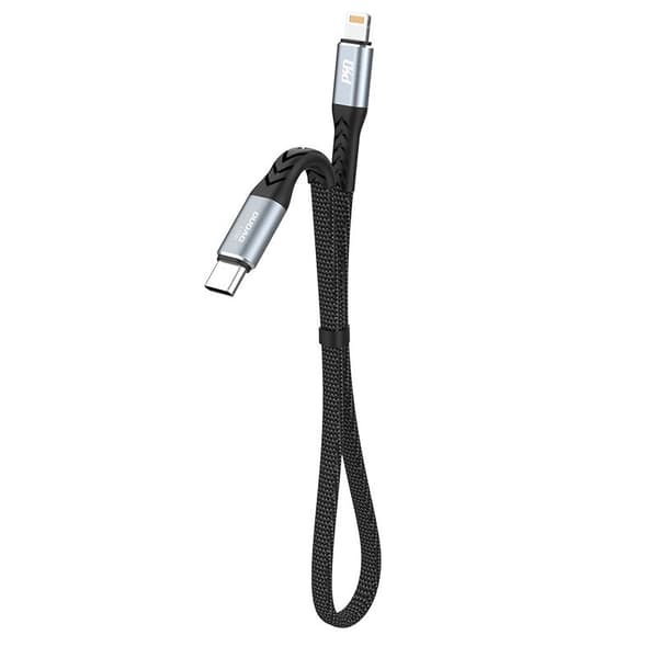 Kort fladt kabel til iPhone USB-C - Lightning L10P PD 20W 23cm sort