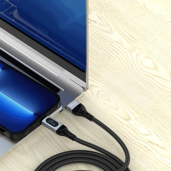 iPhone hurtig opladningskabel USB-C - Lightning PD 20W 1m sort