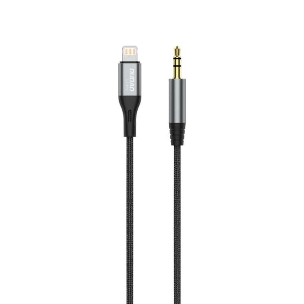 Bomuldsflettet AUX-lydkabel iPhone Lightning - ministik 3,5 mm 1m, grå