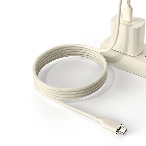 SR USB-C - USB-C forstærket kabel 100W 2m, beige