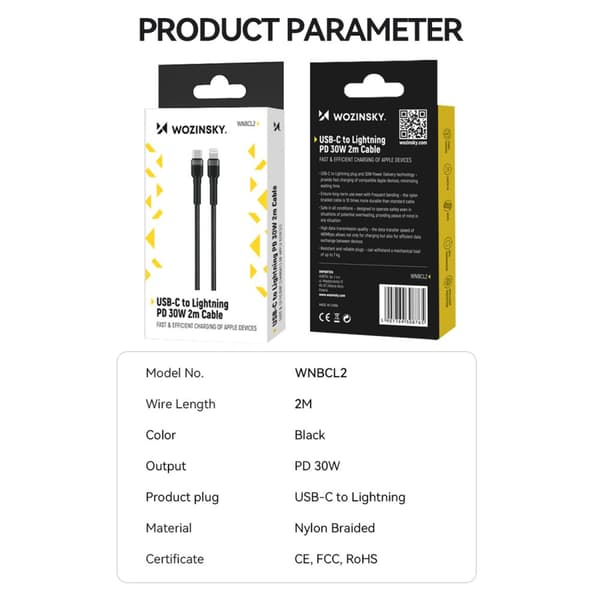 Kabel til iPhone USB-C - Lightning PD 30W 2m sort