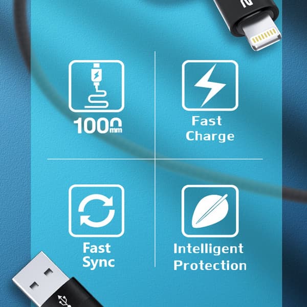 4-i-1 universalkabel 2x USB-C 1x USB-A 1x Lightning 60W 1m sort