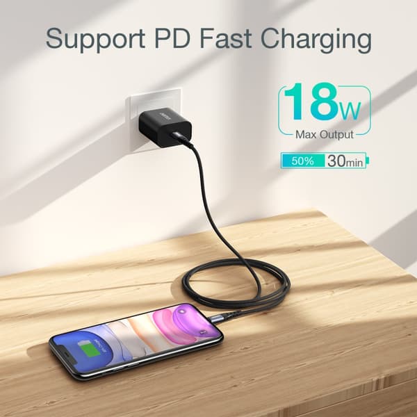 Kabel til iPhone MFi USB-C - Lightning 480Mb/s 3A 2m sort