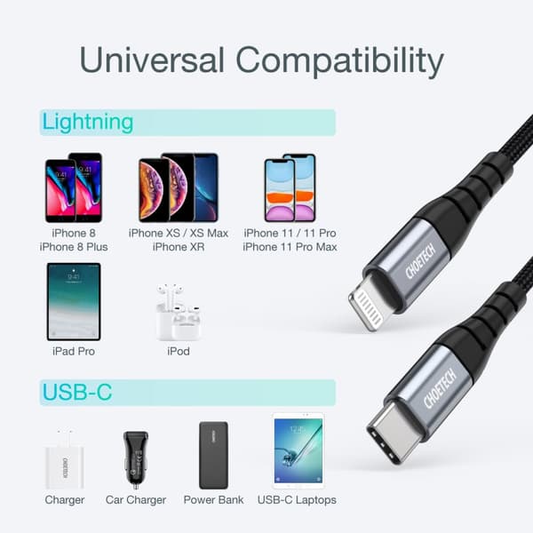 Kabel til iPhone MFi USB-C - Lightning 480Mb/s 3A 2m sort