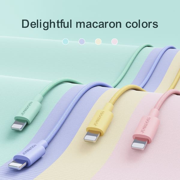 Flätad kabel för iPhoneUSB-A - Lightning 2m, pastellrosa