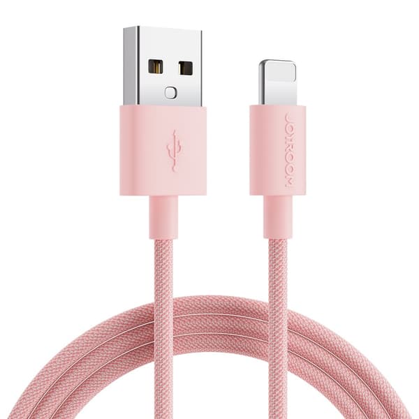 Flätad kabel för iPhoneUSB-A - Lightning 2m, pastellrosa