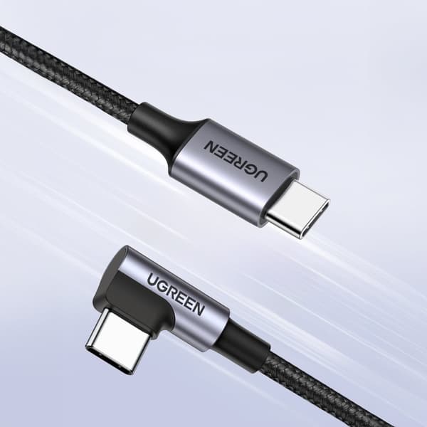 Flätad vinklad USB-C-kabel 480Mb/s 0,5m svart och grå