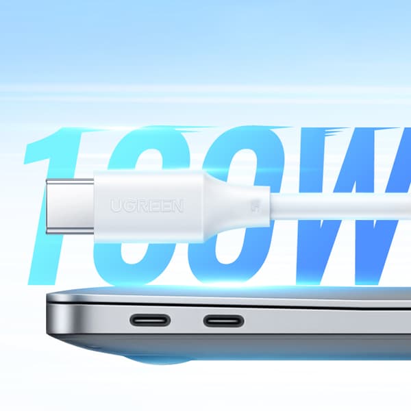 USB-C PD QC-kabel 100W 5A 480Mb/s 2m hvid