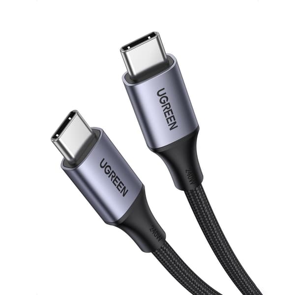 Flettet USB-C PD-kabel 240W 5A 480Mb/s 1m sort og grå