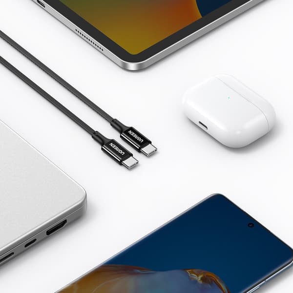 Flettet USB-C kabel PD 100W 5A 480Mb/s 1m sort