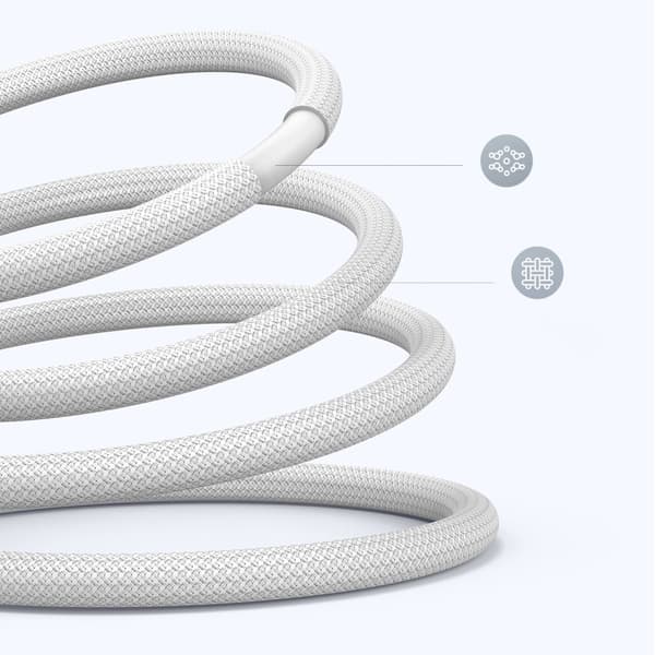 Flätad USB-C-kabel PD 100W 5A 480Mb/s 1m vit