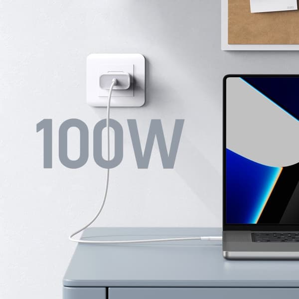 Flätad USB-C-kabel PD 100W 5A 480Mb/s 1m vit
