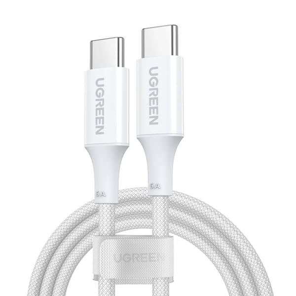 Flätad USB-C-kabel PD 100W 5A 480Mb/s 1m vit