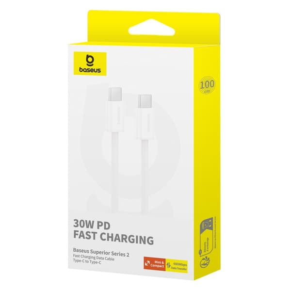 Kabel USB-C 30W PD 480Mb/s Superior Series ll 1m hvid