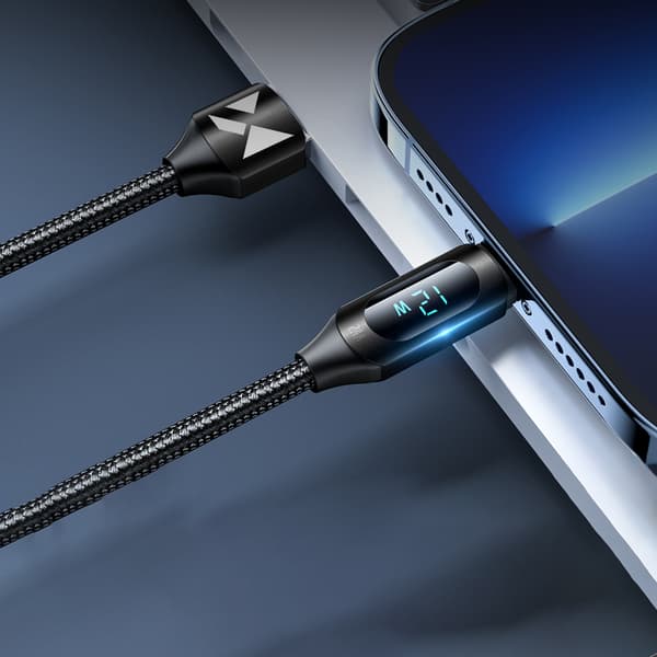USB-A - Lightning-kabel för iPhone med LED-display 2,4A, 2m, svart