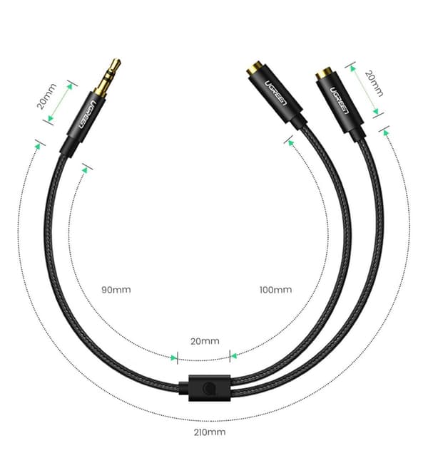 Audio splitter kabel minijack 3,5 mm - 2x minijack 3,5 mm 21 cm sort