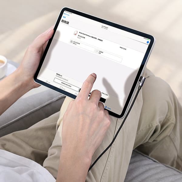 Vinklet USB-C strømforsyningskabel 60W 20V 3A 2m sort og grå