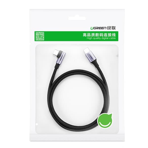 Vinklet USB-C strømforsyningskabel 60W 20V 3A 2m sort og grå