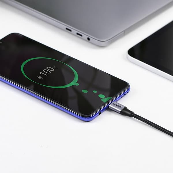 Vinklet USB-C strømforsyningskabel 60W 20V 3A 2m sort og grå