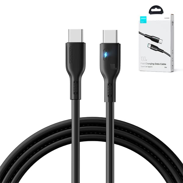 USB-C-kabel med LED 100W, 2m, svart