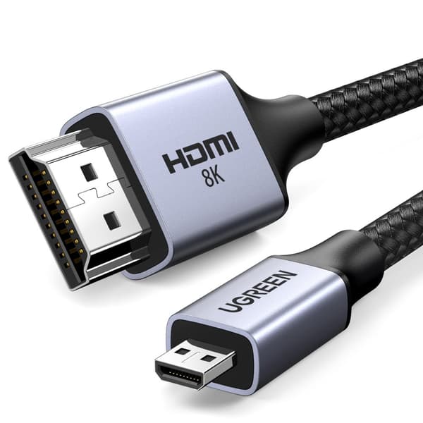 Micro HDMI til HDMI 2.1 8K adapterkabel, 2m, grå