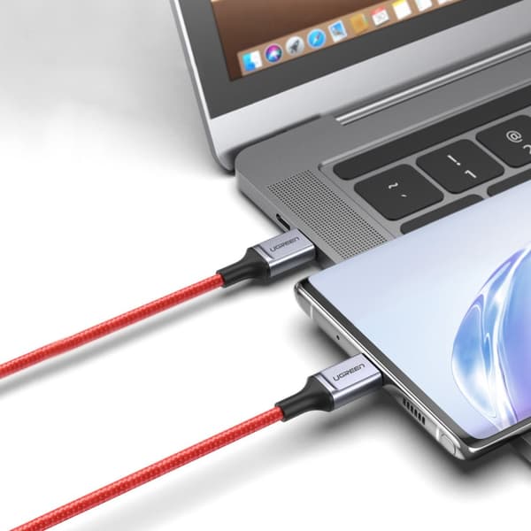 Flätad kabel USB-C - USB-C 2.0 3A röd