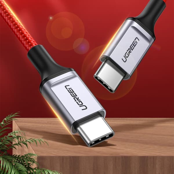 Flätad kabel USB-C - USB-C 2.0 3A röd
