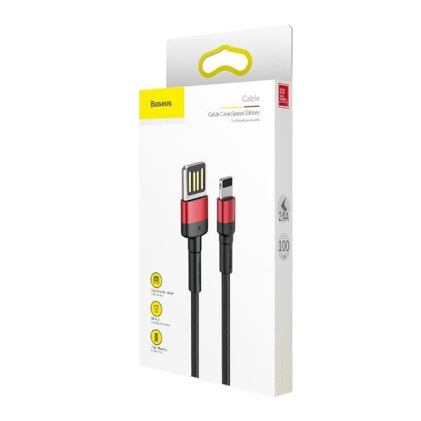 Baseus Cafule kaksipuolinen USB Lightning -kaapeli 2,4A 1m (musta+punainen)