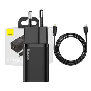 Baseus Super Si Quick Charger 1C 20W med USB-C kabel til Lightning 1m (sort) Sort