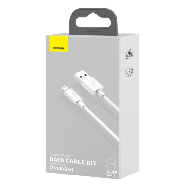 Baseus Simple Wisdom datakabelsats USB till Lightning 2,4A (2st/set）1,5m vit