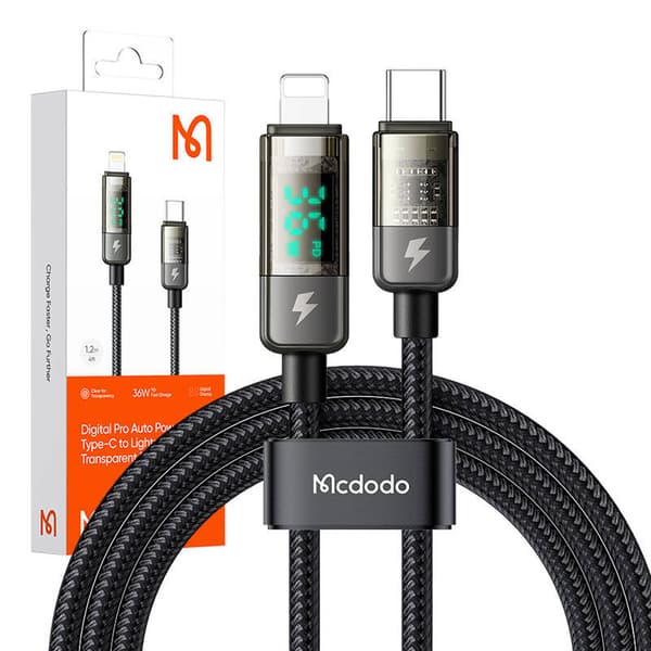 Mcdodo CA-3600 USB-C-Lightning-kaapeli, automaattinen virrankatkaisu, 36 W, 1,2 m (musta)