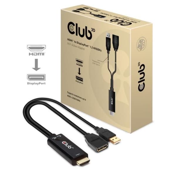 Club 3D CLUB3D HDMI 2.0 TO DISPLAYPORT 1.2 4K60HZ HDR M/F AKTIV ADAPTER Svart - CAC-1331