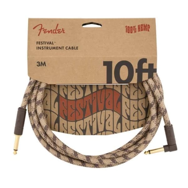 Festival Instrument vinklad Fender jack kabel, Pure Hemp, Brown Stripe - 3m