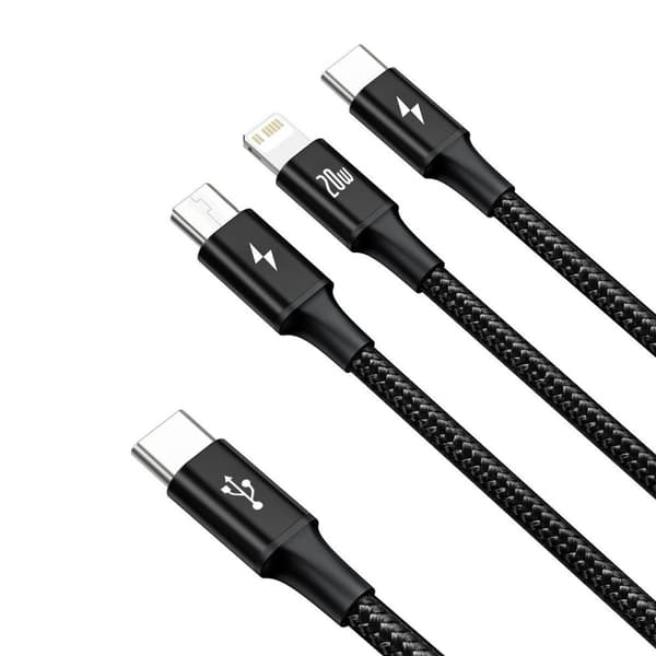 Baseus Rapid Series 3-i-1 kabel USB-C Til M+L+T 20W 1,5m Sort