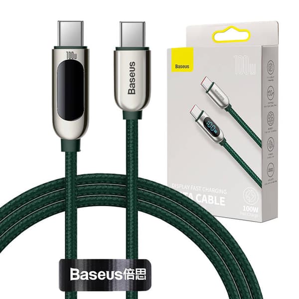 Baseus skjermkabel USB-C til USB-C 100W 1m (grønn)