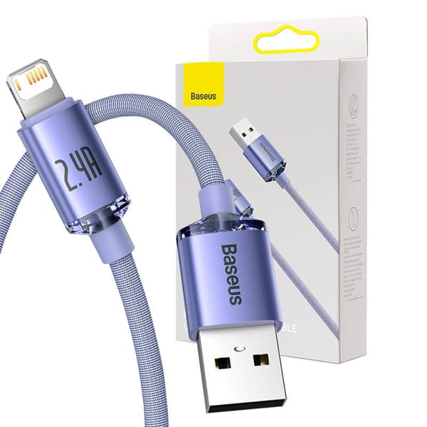 Baseus Crystal Shine-kabel USB til Lightning, 2,4A, 1,2m (lilla)