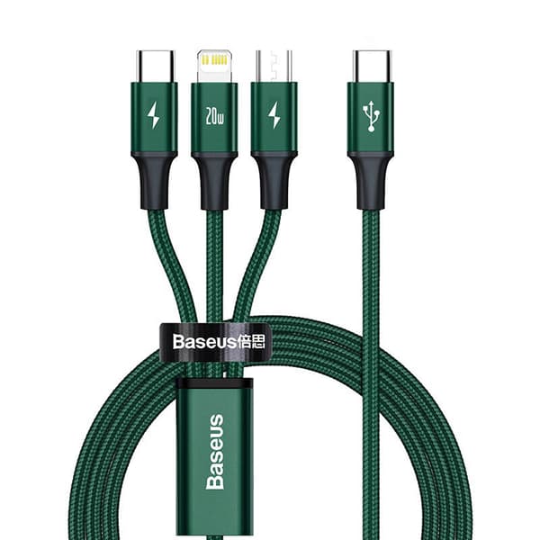 Baseus Rapid Series 3-i-1 kabel USB-C For M+L+T 20W 1,5m (grønn)
