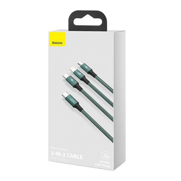Baseus Rapid Series 3-i-1 kabel USB-C For M+L+T 20W 1,5m (grønn)