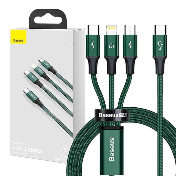 Baseus Rapid Series 3-i-1 kabel USB-C For M+L+T 20W 1,5m (grønn)