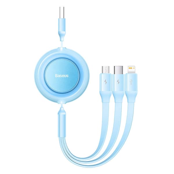 Baseus Bright Mirror 2, USB 3-i-1 kabel til micro USB / USB-C / Lightning 3,5A 1,1m (Himmelblå)