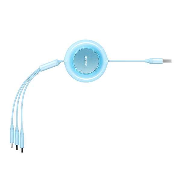 Baseus Bright Mirror 2, USB 3-i-1 kabel til micro USB / USB-C / Lightning 3,5A 1,1m (Himmelblå)