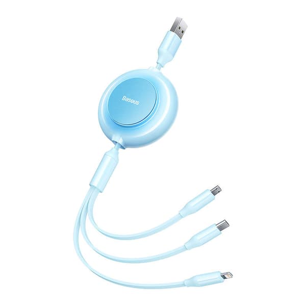 Baseus Bright Mirror 2, USB 3-i-1 kabel til micro USB / USB-C / Lightning 3,5A 1,1m (Himmelblå)